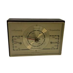 Vintage MCM Airguide Wooden Side Desktop Weather Station Barometer Temp Humidity